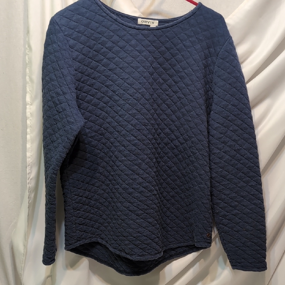 Women's Orvis Navy Quilted Pullover Sweat Shirt Size Large